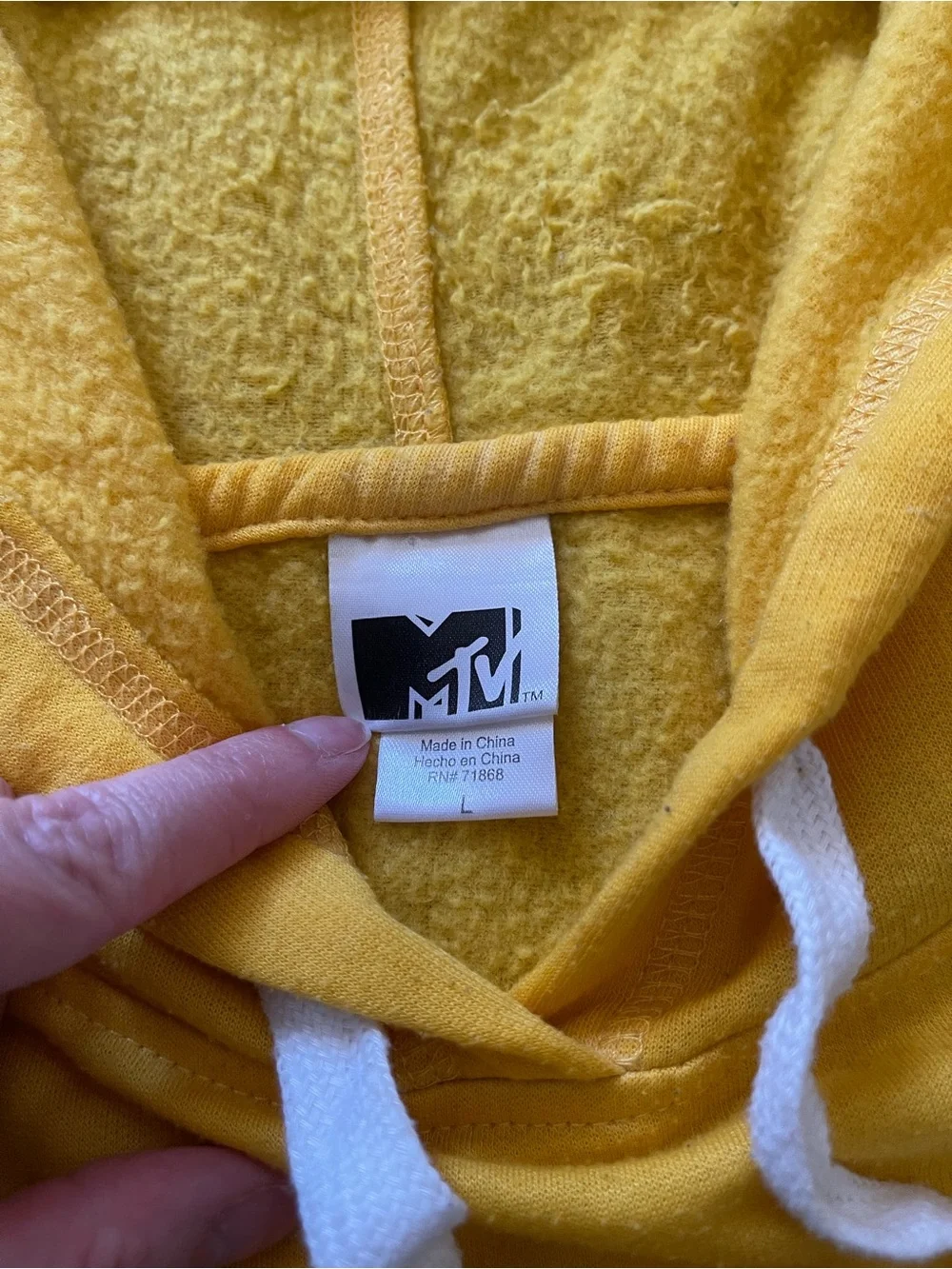 MTV Music Television Hoodie Yellow Retro Varsity Stripe Sweatshirt Womens Size L